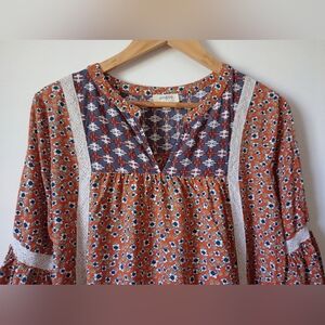 🙂Umgee Floral Boho Tunic Top Size Small